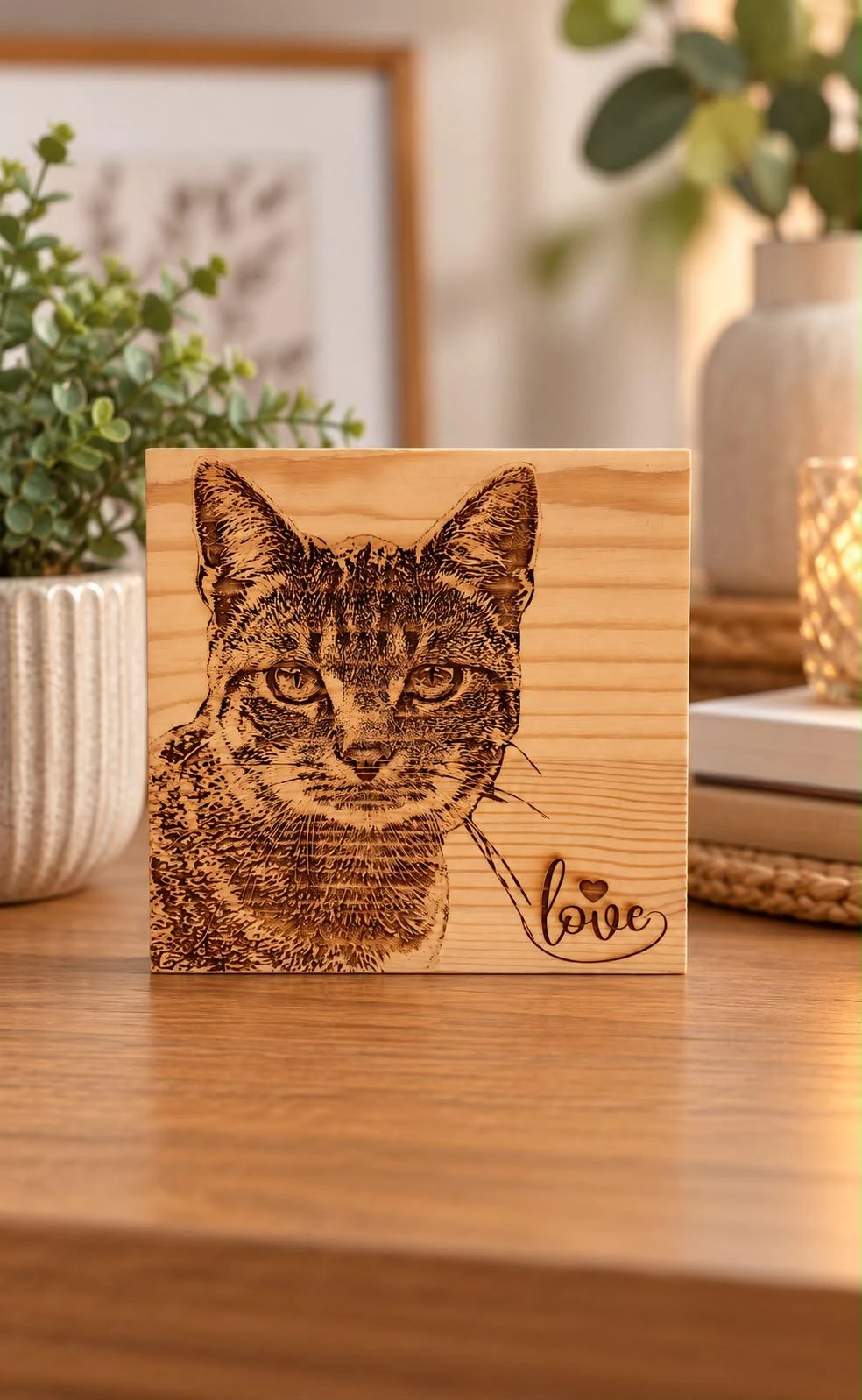 Square pine wood personalization example